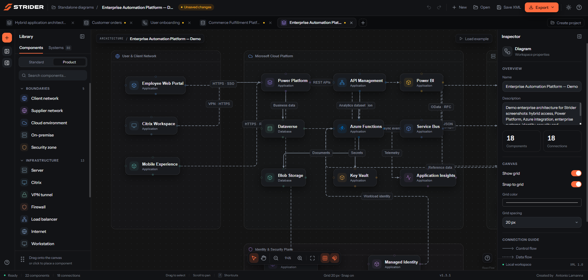Strider application architecture workspace